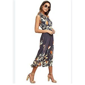 Free People Island Time Floral One Shoulder Cropped Wide Leg Jumpsuit XS